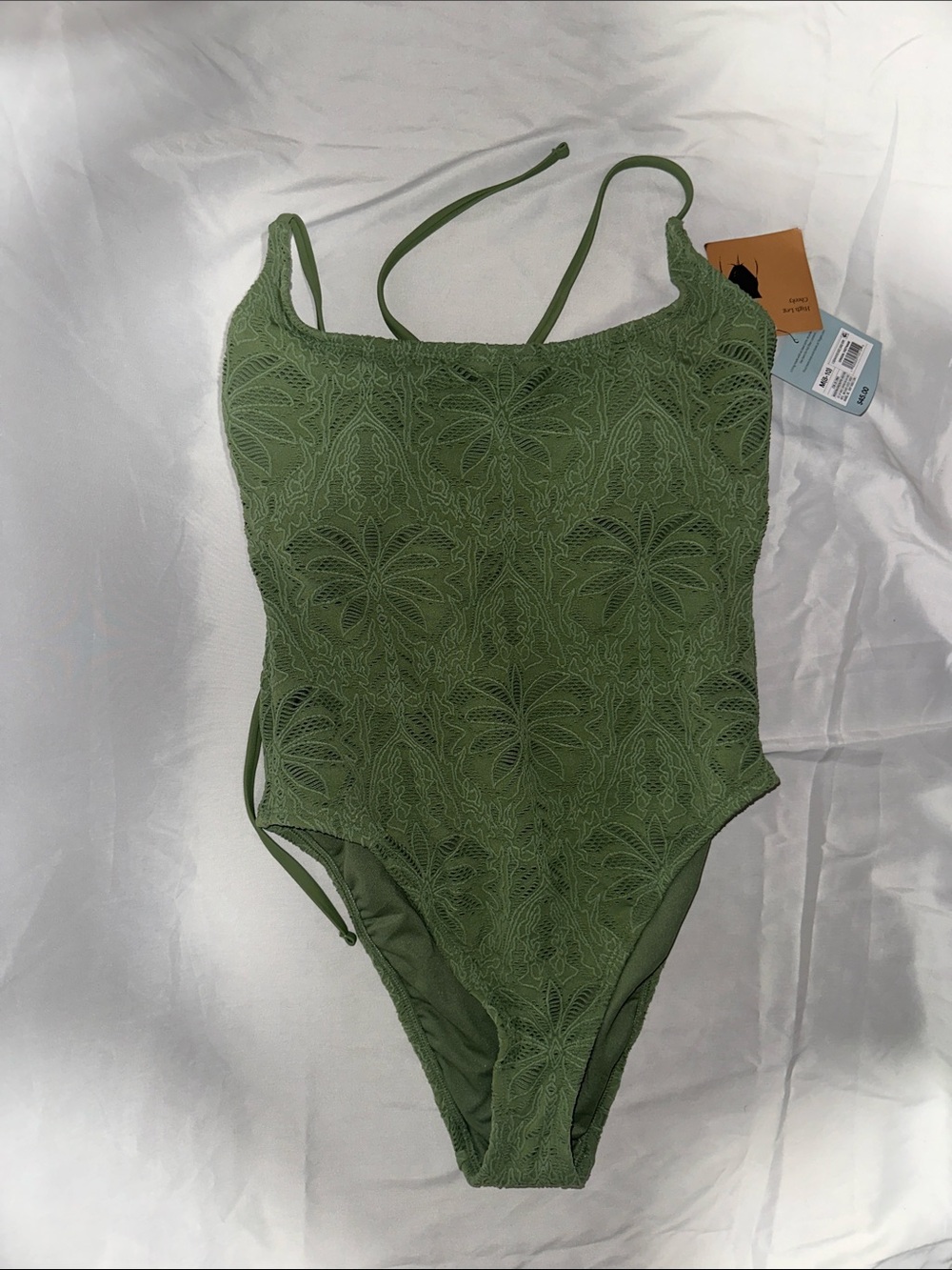 Shade & Shore Olive Green Lace Halter Crop Top